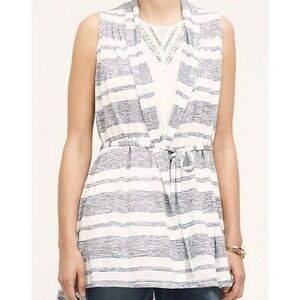 Saturday Sunday Vest Womens Small‎ Blue Striped Open Front Sweater Pockets